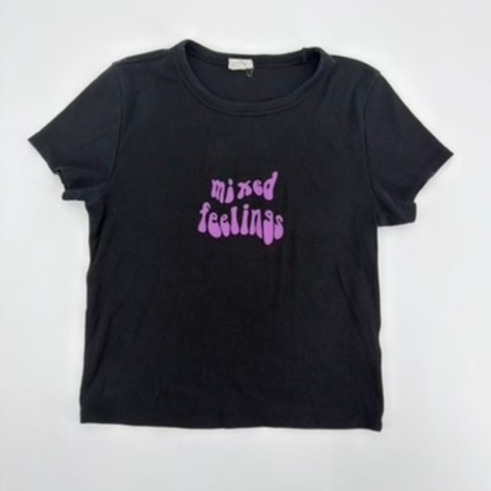 Garage Womens Mixed Feelings Graphic Tee Black Purple Short Sleeve Small P/S
